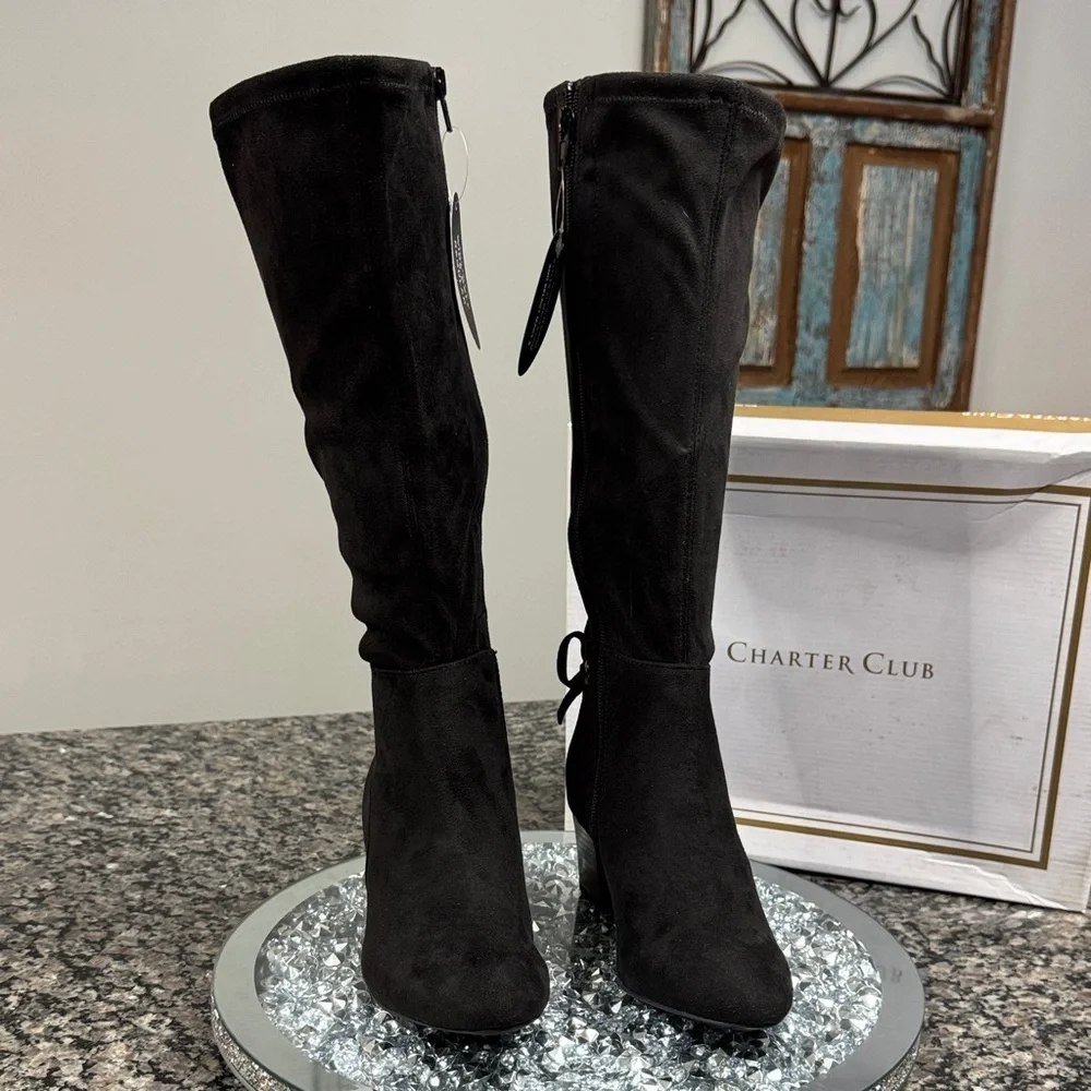 Charter Club Women's tall fabric Black Boots NWT 5.5